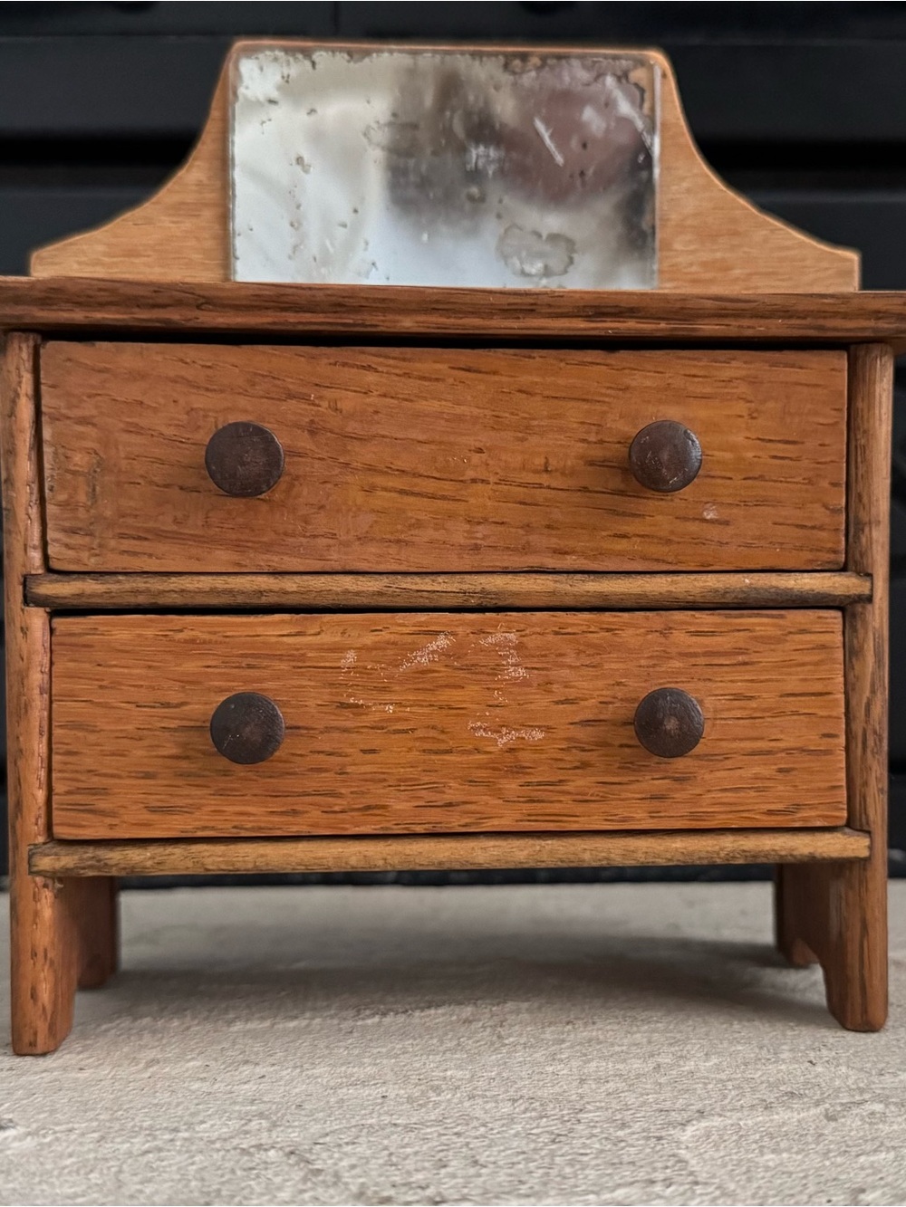 American Vintage Small Wooden Two-Drawer Play Dresser with Mirror